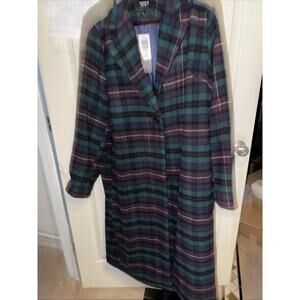 Torrid Cozy Car Button Front Jacket Purple/Green Plaid Wool/Polyester Size 2X